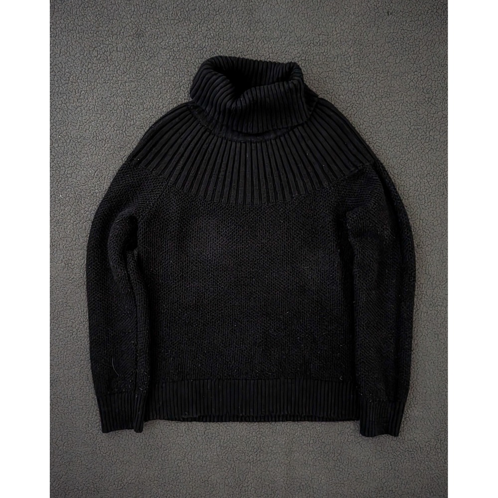 J.Crew Womens Black Ribbed Yoke Turtleneck Knit Sweater Size M Raglan Popcorn